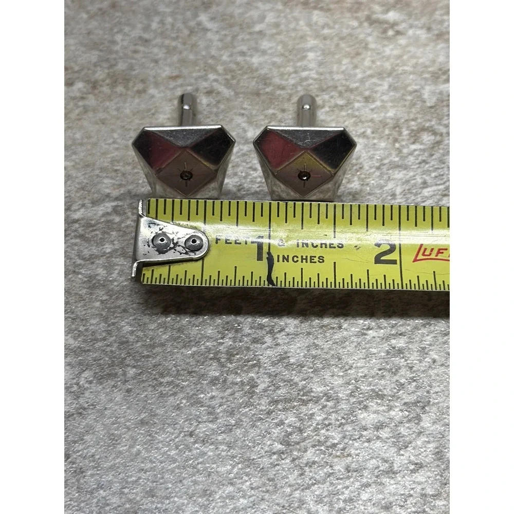 Vintage Mid Century Modern Silver Tone Geometric Starburst Shield Cufflinks